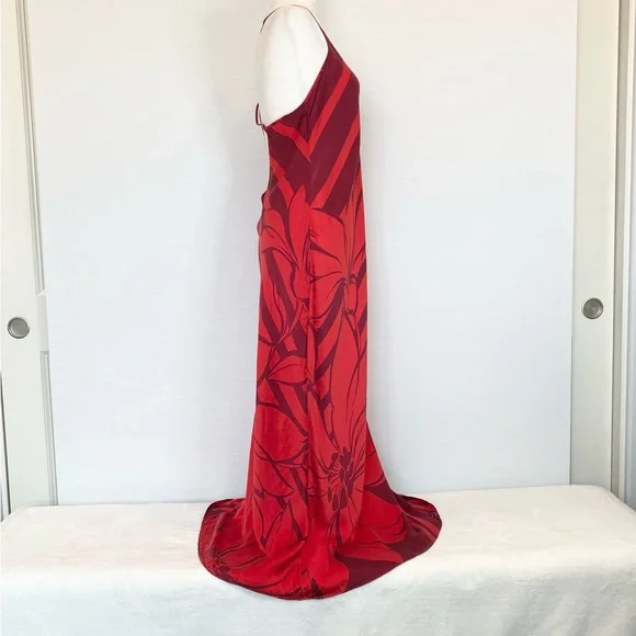 Y2K Victoria’s Secret Silk Bold Red Floral Maxi Gown Vintage Halter Slip Dress - Picture 11 of 11